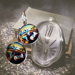 🆕🙂Salvador Dali Iconic Painting Melting Clock Earrings Unique Rare Artwork